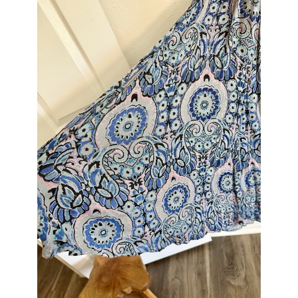 Free People Smocked Midi Dress Sz S Blue Paisley High Neck Sleeveless Boho Beach - Picture 9 of 12